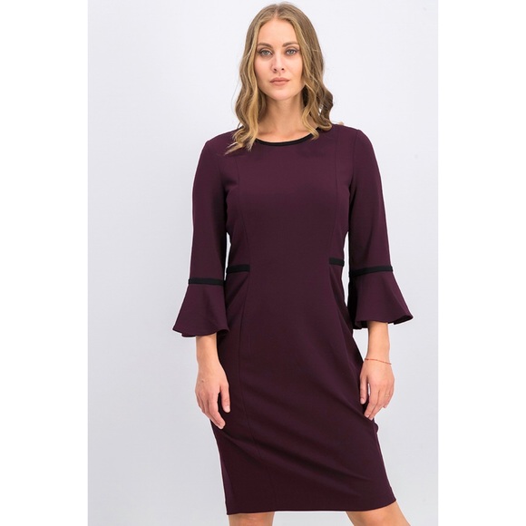 Calvin Klein Piped Bell-Sleeve Sheath Dress - Picture 2 of 7
